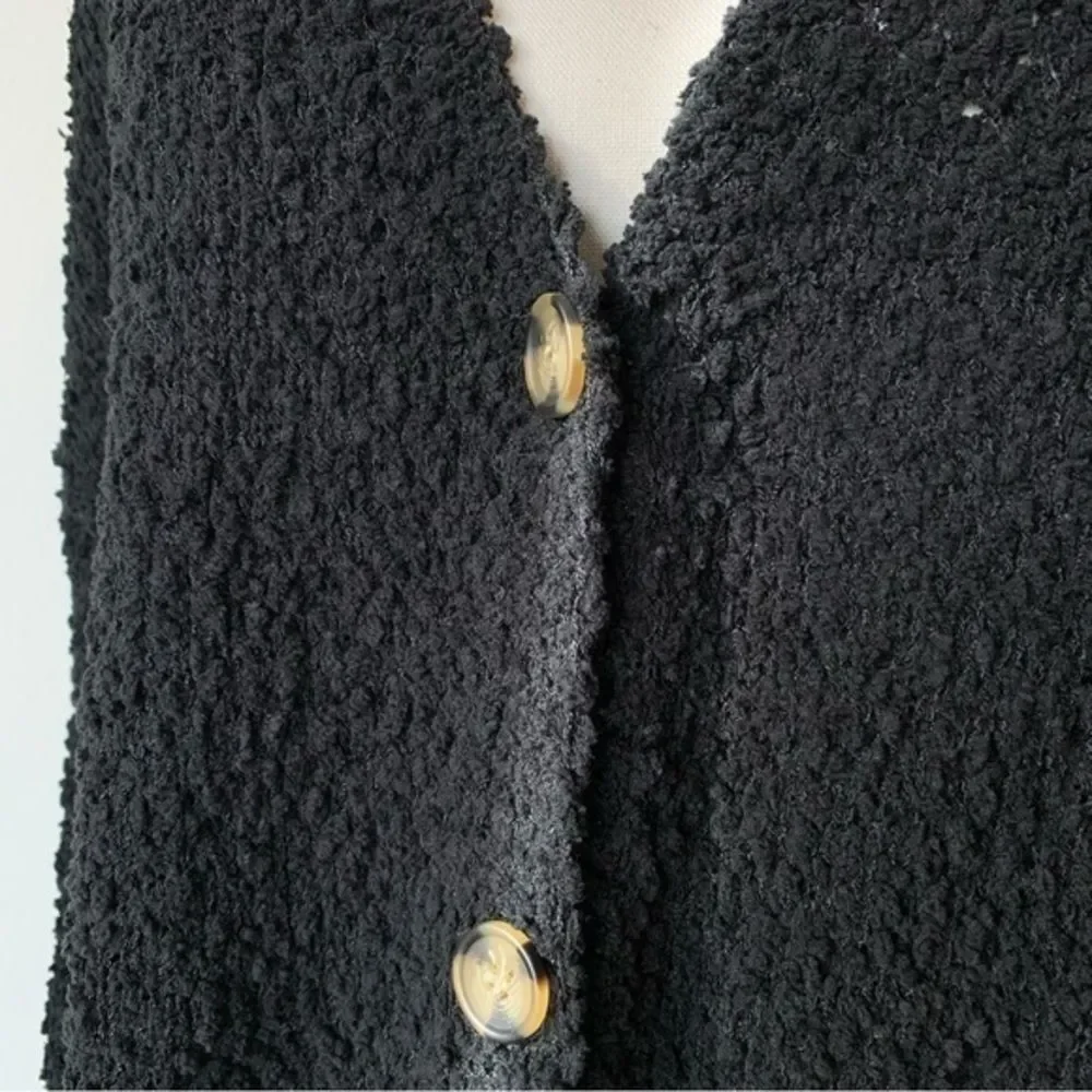 NWT Sanctuary Popcorn Cardi Chunky Knit Cozy Black Button Up Cardigan